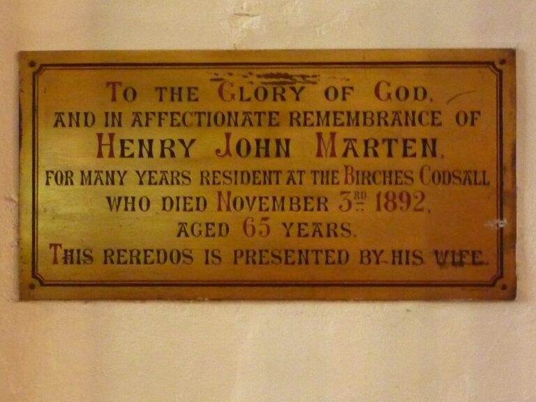 Plaque in St Nicholas Church, Codsall