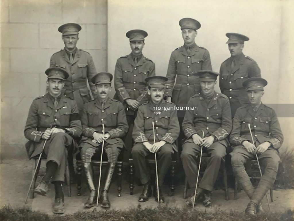 Wounded officers of the South Staffordshire Regiment, Jersey, 1915. Wilmot Evans is sitting second on the right