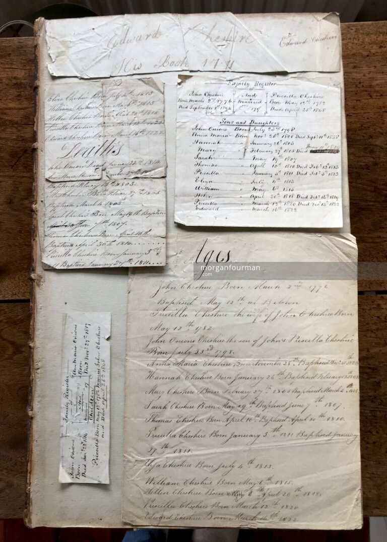 Cheshire Bible 1789, notes kept inside