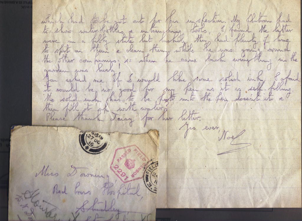Letter from Noel Downing Oct 1916