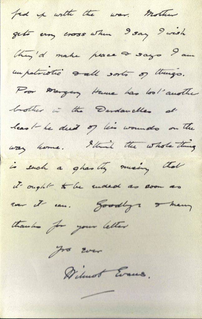 Letter from Wilmot to Aunt Nettie - Sep 1915