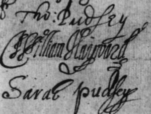 1667 Signature of William Hayward between that of his brother and sister-in-law