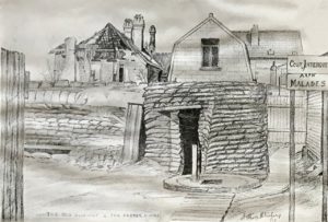 The big dug-out & the Padre's house by A.H. Vickery, the Queen Alexandra Hospital, 1918