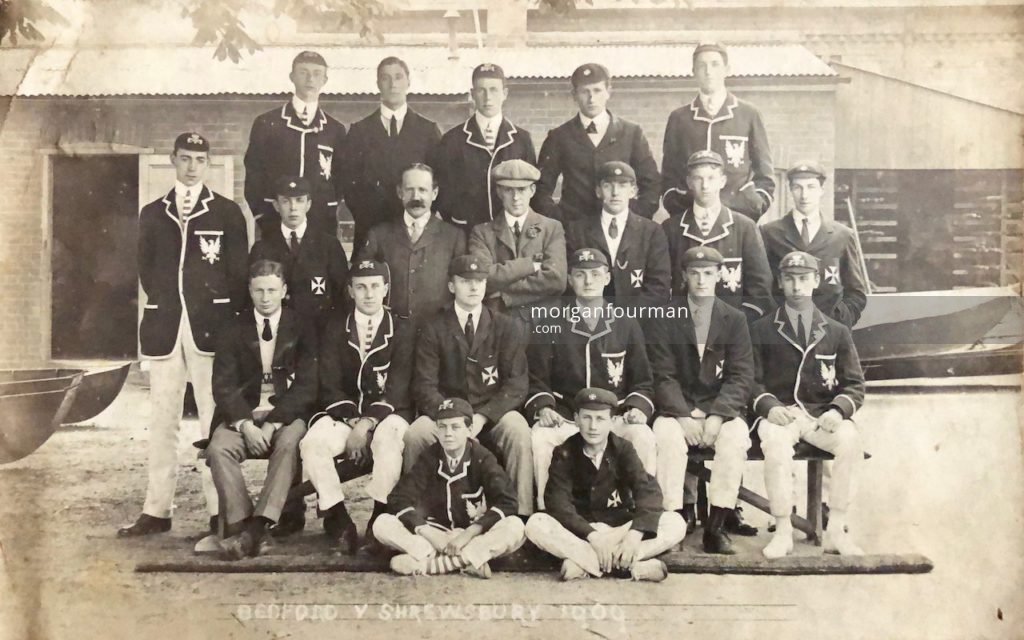 Bedford v Shrewsbury 1909. C.W. Evans is sitting on the left with R.R. Dashwood and W. Milligan standing in back row second and fourth
