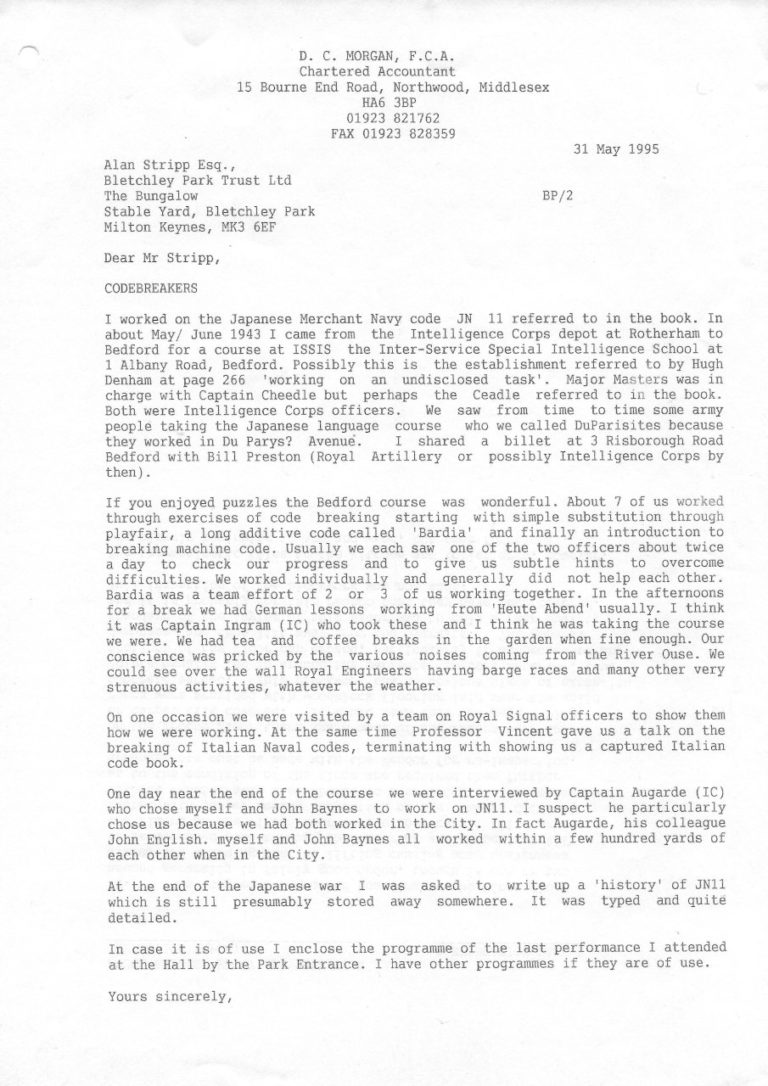 Donald Morgan to Alan Stripp letter, 31 May 1995