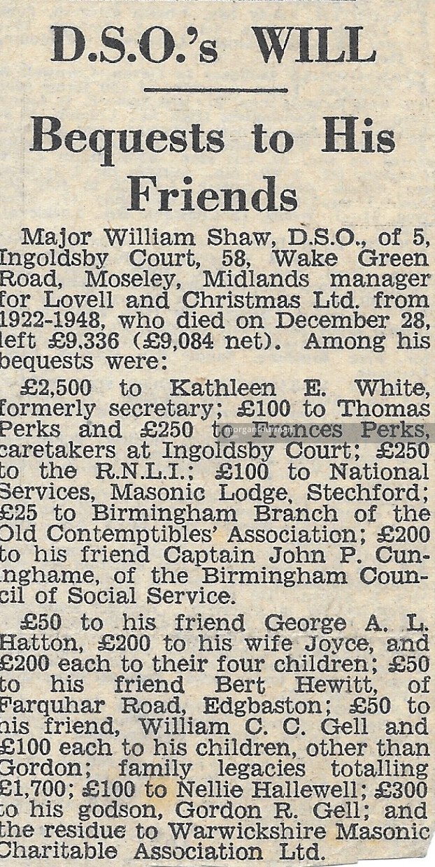Major Shaw's Will: Bequests to His Friends