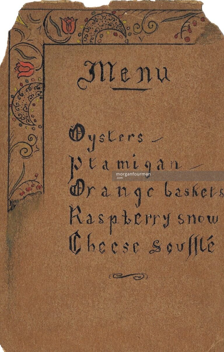 Menu Card by Hélène Cordier, 3 Apr 1937. Major Shaw is among guests listed on the back