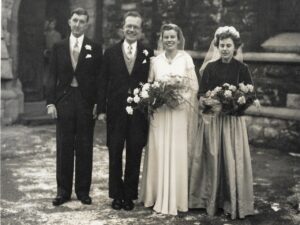 Donald and Pamela Morgan wedding. The couple with Tony Darby and Jill Downing