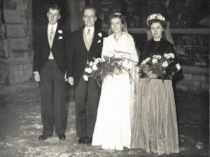 Donald and Pamela Morgan wedding. The couple with Tony Darby and Jill Downing
