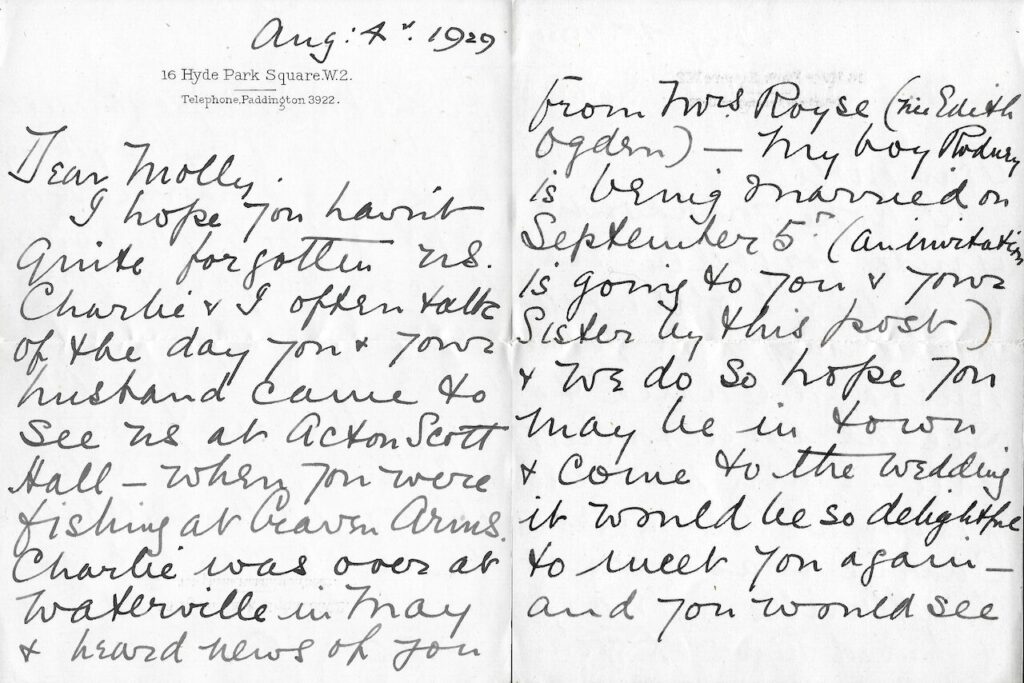 Jessica Segrave to Molly Downing letter, 4 Aug 1929, pp. 1,2