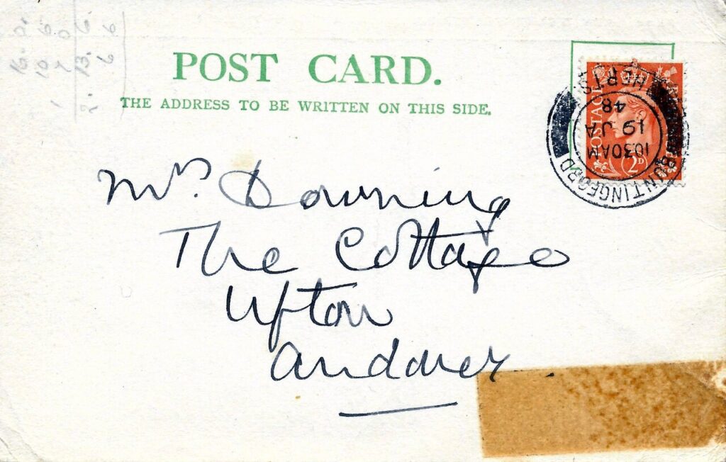 Lady Shakespeare to Molly Downing postcard, 19 Jan 1948