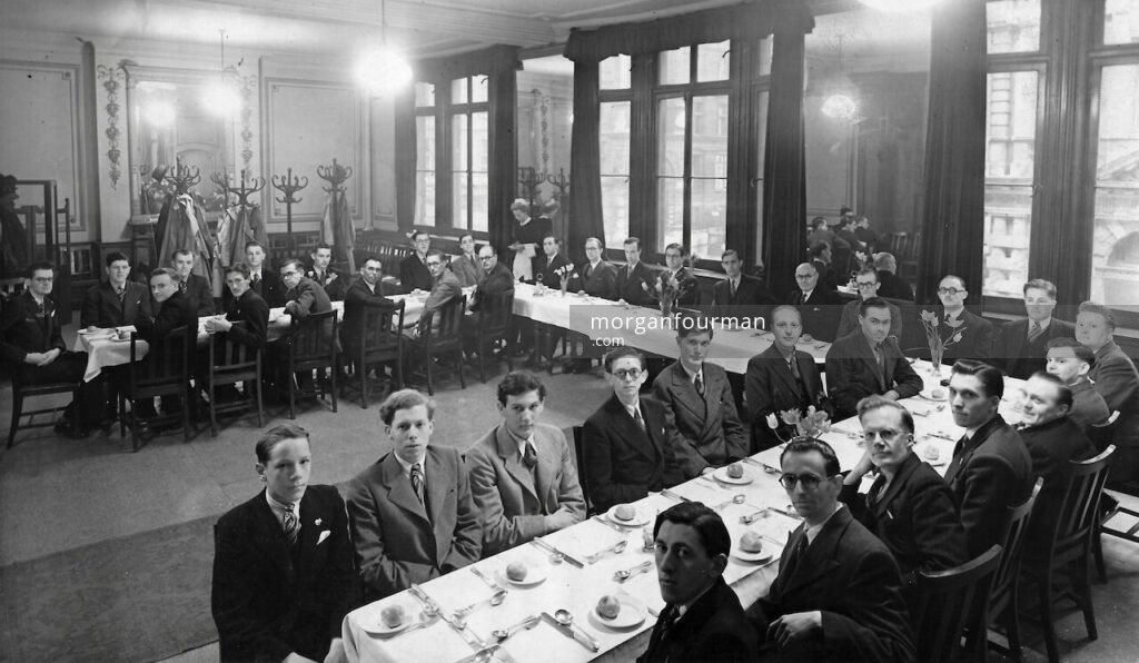 ICAEW City of London District Lunch, 1949-1950. Photo by Cecil Walden Ltd, 45 Gerrard Street, Shaftesbury Ave, London W.1. Donald Morgan is third left front row.