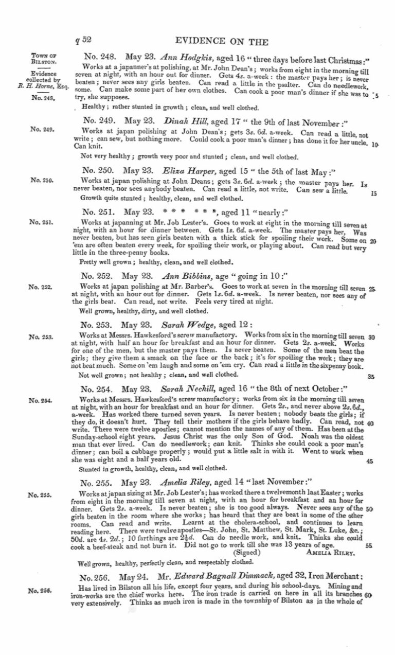 Evidence on the Employment of Children, p. 52