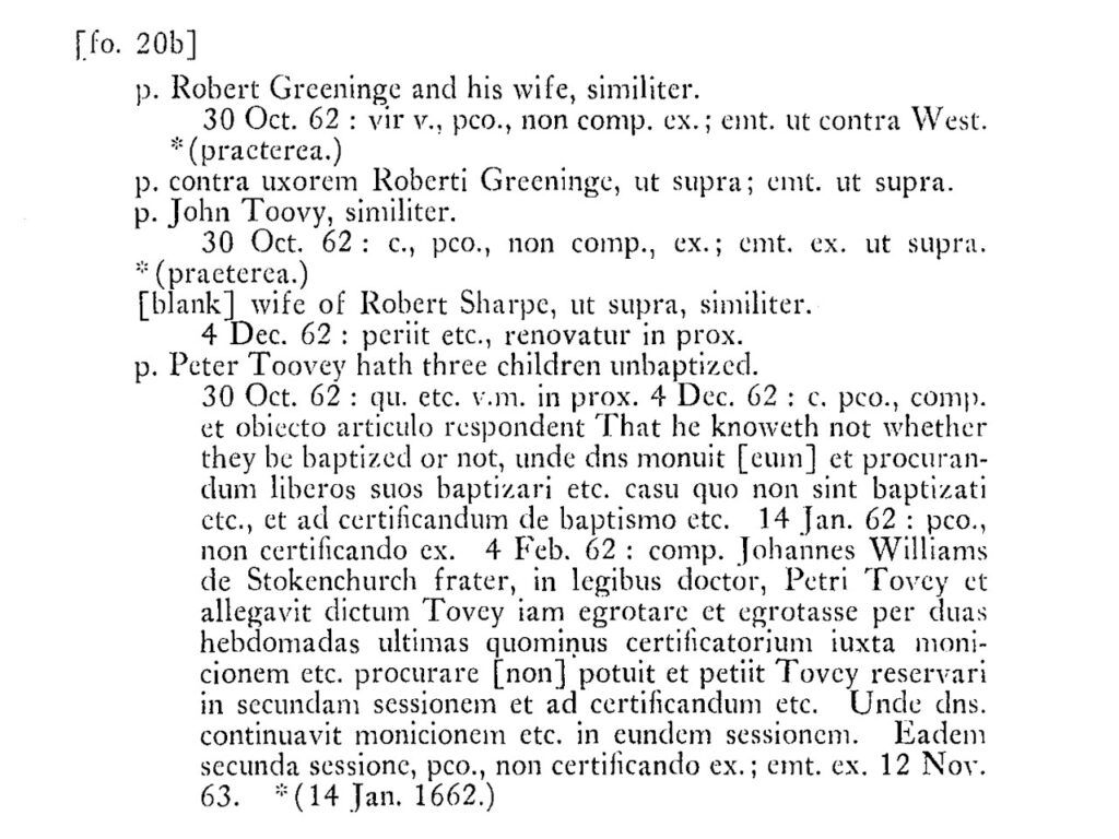Extract from Episcopal Visitation Book for the Archdeaconry of Buckingham, 1662
